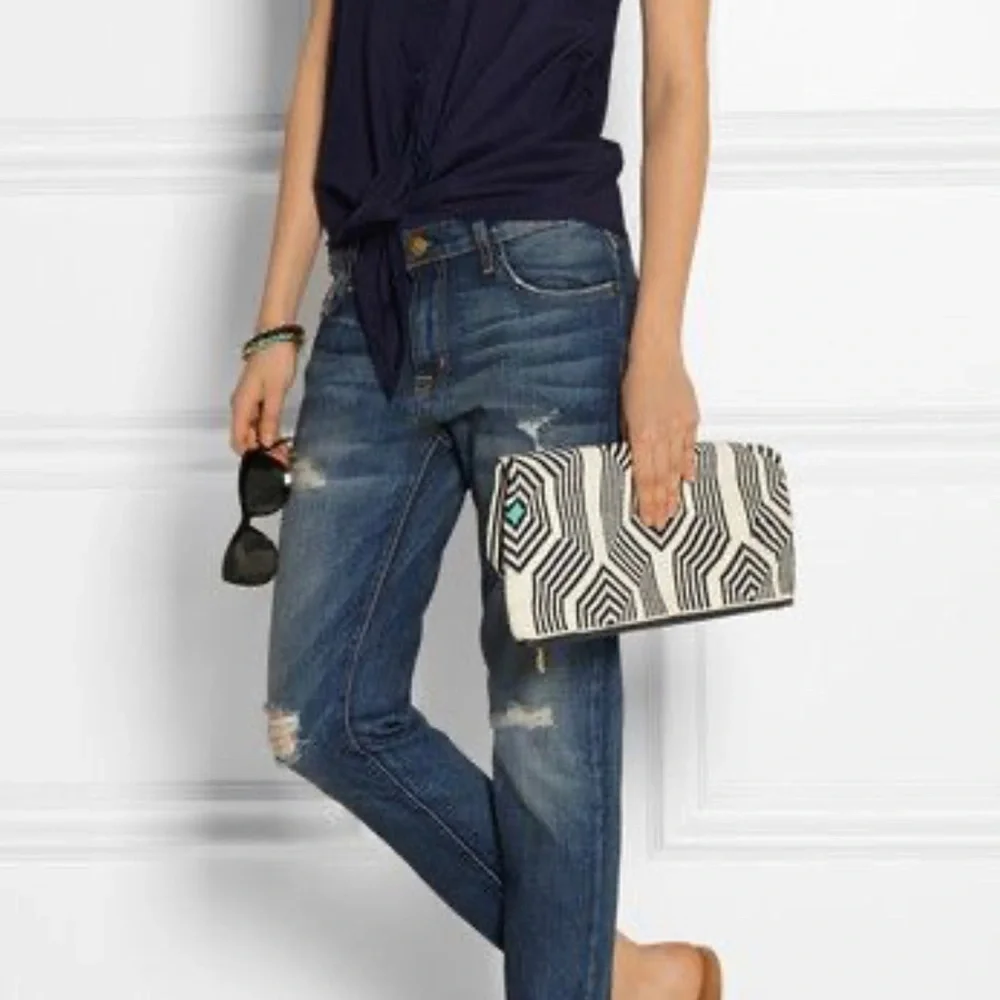 Sophie Anderson Camille Navy Green Natural Clutch - Picture 14 of 15